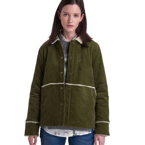 Barbour Tyneside Overshirt Sherpa green corduroy sz 10 - Picture 1 of 8